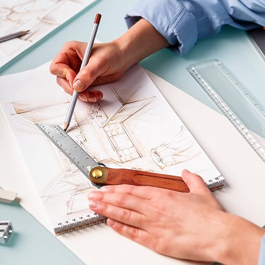 9 Inch T-Bevel Angle Finder Sliding Gauge, Adjustable Ruler Protractor with Hardwood Handle, Metric Marks