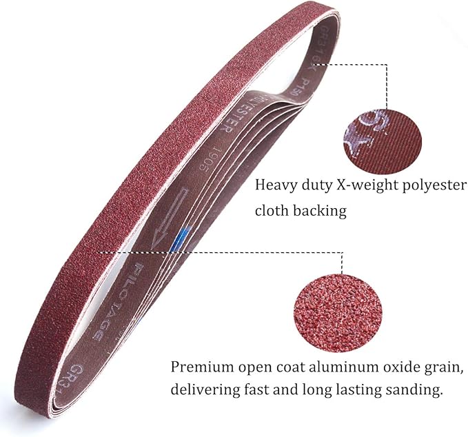 1 x 42 Inch Aluminum Oxide Sanding Belts, 2 Each of 60/80/120/150/240/400 Assorted Grits Abrasive Belts for Belt Sander, 12-Pack