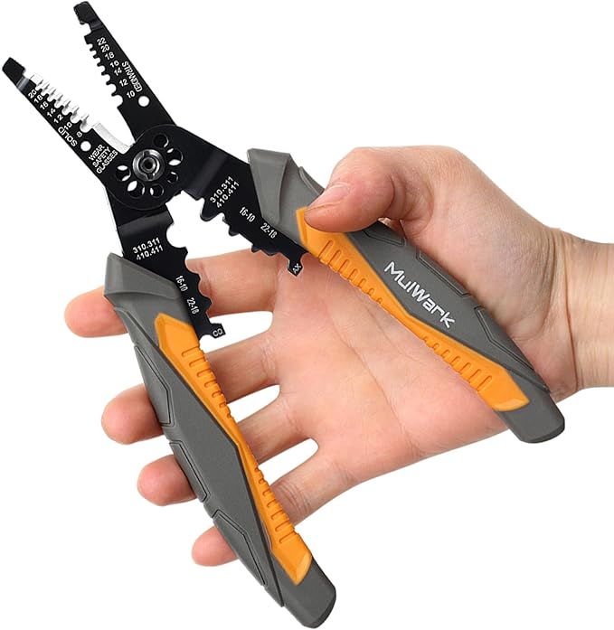 MulWark 3 in 1 Automatic Self Adjusting Wire Stripper/Cutter/Crimper, 8 Inch Multi Pliers For Electrical Wire Stripping, Cable Cutting, Crimping Tool from 8 AWG to 30 AWG