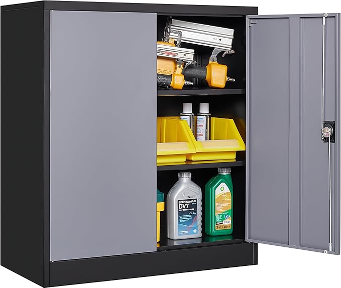 SISESOL Small Metal Cabinet with Shelves,36 inch Garage Storage Cabinet with Lock,Gray Metal Storage Cabinets with Locking Doors,Small Steel Lockable Cabinets for Home,Office,Shop,Garage