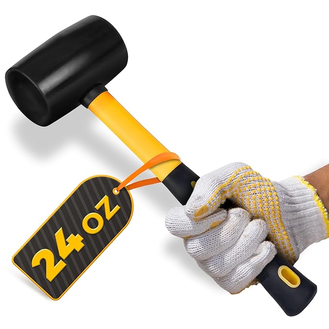 24 Oz Rubber Mallet Hammer for Woodworking, Flooring, Tiling, Camping and More - Rubber Hammer With Non-Slip Grip, Durable Ergonomic Handle, Anti-Vibrating Design For Efficient Work