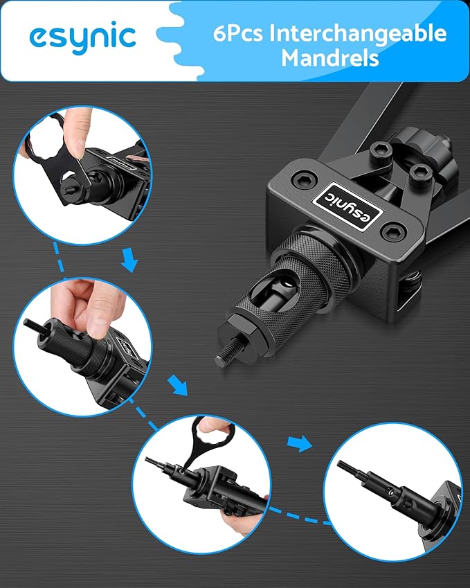 eSynic Professional Rivet Nut Tool Kit - 14" Heavy Duty Rivnut Gun with 6 Mandrels & 80pcs Nuts- Metric & SAE Thread Set for Metal/Wood/Auto Repair, Ergonomic Comfort Grips & Carrying Case Included