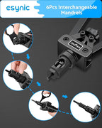 eSynic Professional Rivet Nut Tool Kit - 14" Heavy Duty Rivnut Gun with 6 Mandrels & 80pcs Nuts- Metric & SAE Thread Set for Metal/Wood/Auto Repair, Ergonomic Comfort Grips & Carrying Case Included