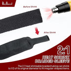 2 in 1 Heat Shrink Braided Sleeving 3/8 inch Cloth Wiring Harness Loom Abrasion Resistant Sleeve for Protection Cable/Sheath (10mm ID-29ft)