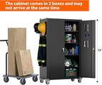 Aobabo Extra Large Cabinet on Wheels, Metal Storage Cabinet with Pegboards, Steel 2 Handles Locking Doors and Adjustable Shelves, for Garage Office, Black, 43.3''W x 21.6''D x 72''H, Assembly Required