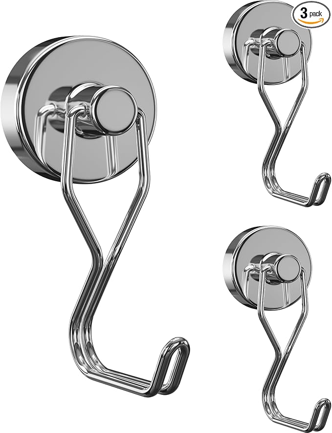 Tohoer Magnetic Hooks, 100LBS Neodymium Magnets Hook Heavy Duty with Rust Proof for Fridge, Refrigerator, Oven, Grill, BBQ, Key, Tools Holder, Kitchen, Outdoor, Hanging Wreaths, Utensil Hangers