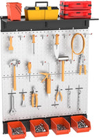 TORACK 69PCS Metal Pegboard with Accessoreis for Garage Wall, Tool Organizer Pegboard with Hooks, Wall Mounted Bins/Shelf, Tool Storage Peg Board for Wall(Grey)