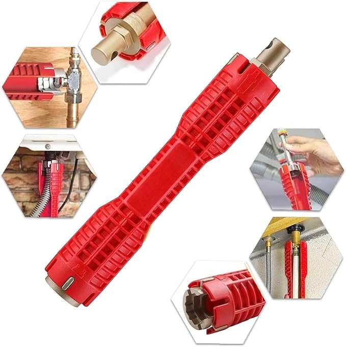 Faucet and Sink Installer（8-in-1）Multi-purpose Wrench Plumbing Tool for Toilet Bowl/Sink/Bathroom/Kitchen Plumbing Repair Installation Hand Tools(red)