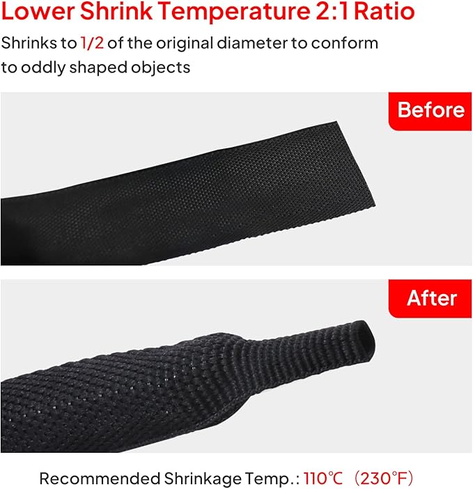 2 in 1 Heat Shrink Braided Sleeving Fabric Tubing-Perfectly fit Irregular Shape Hose/Cable/Wire (1/2"(12mm), 32FT)