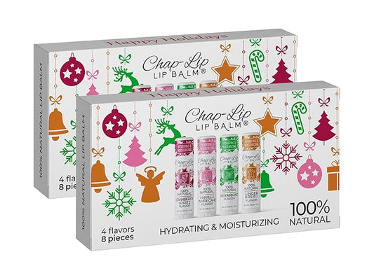 100% Natural Lip Balm Set - Beeswax Natural Christmas Gifts for Her - Lip Moisturizer for Dry Lips, Cocoa Butter - Petroleum Free, 8 Count, 2 Pack-VeraVaultWomen
