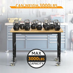 48" Adjustable Workbench,Heavy-Duty Work Table,3000 LBS Load Capacity Hardwood Workstation Outlets with Power Strips, Drawers and Wheels,for Workshop, Garage