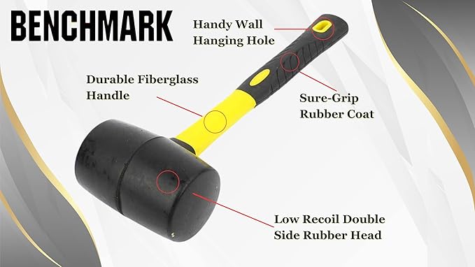 Benchmark - Rubber Mallet Set - 3 Sizes (8 oz, 16 oz, 32 oz) - Durable Low Recoil Rubber Heads with Sure Grip Fiberglass Handles