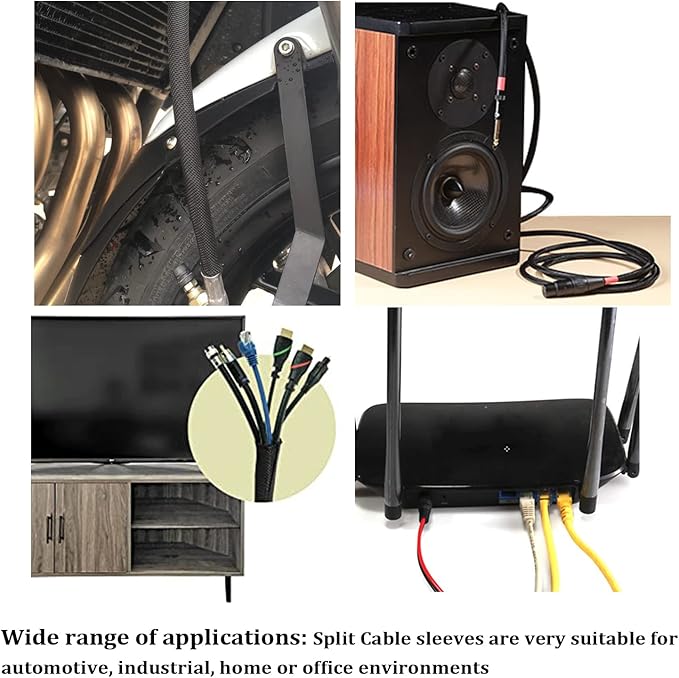 Black Braided Cable Management Sleeves Wire Loom Tubing Cord Protector Self-Wrapping (1/4"-30Feet)