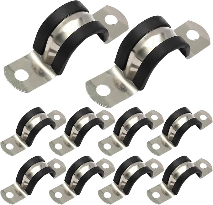 10PCS Reinforced Rigid Pipe Strap Clamp 3/4 Inch Conduit Clamp with Rubber Straps, Pipe Brackets for Mounting 2 Hole U Clamps Brackets Strap Hanger Tube Tension Clips Heavy Duty
