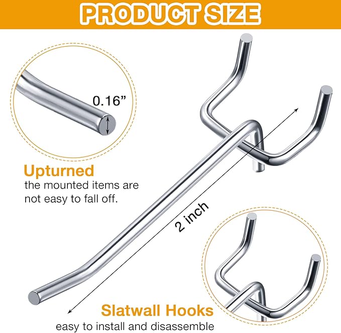 Funrous 100 Pack Peg Board Hooks Stainless Steel Pegboard Hooks Shelving Display Hanging Peg Board Holders for 1/8 and 1/4 Garage Storage Tools Organizer(2 Inch)