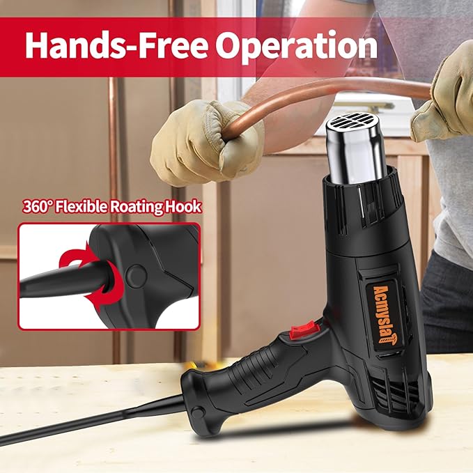 Heat Gun Heavy Duty Soldering Hot Air Gun Variable Temperature Settings 572℉~932℉ (300℃-500℃) with 4 Heat Gun Attachment Nozzles Kit for Shrink Tubing, Wrap, Crafts, Resin