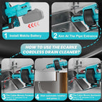 Ecarke Cordless Drain Auger 25Ft Compatible with Makita 18V Battery: 610 RPM Electric Plumbing Snake Drain Auger Spiral Machine, Powerful Drain Cleaner With Towel & Gloves for Kitchen,Sewer(Tool Only)