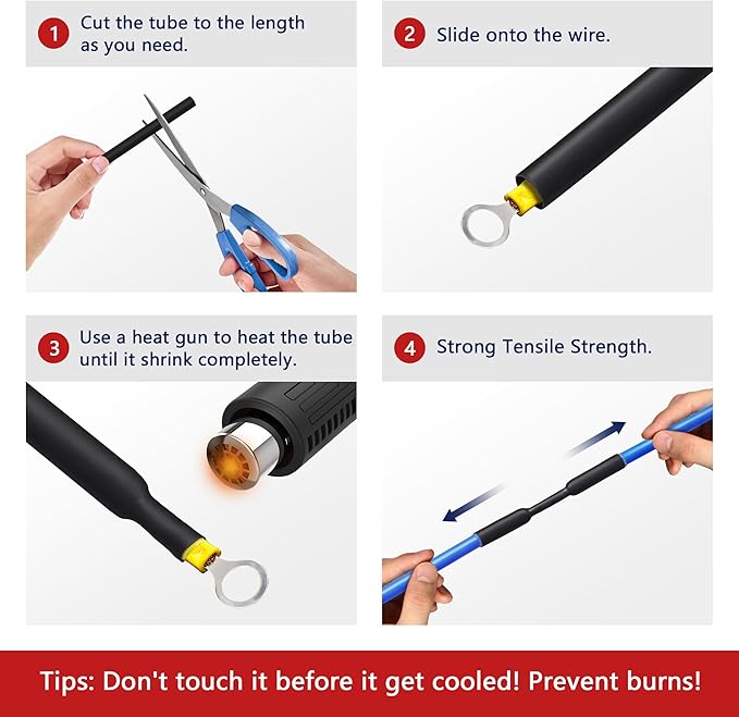 3/8inch Heat Shrink Tubing, 16.4 Ft 3:1 Heat Shrink Tube Dual Wall Adhesive Lined, Waterproof Marine Shrink Wrap Tubing, Electrical Industrial Automotive Sealing Heat Shrink Tubing for Wire Insulation