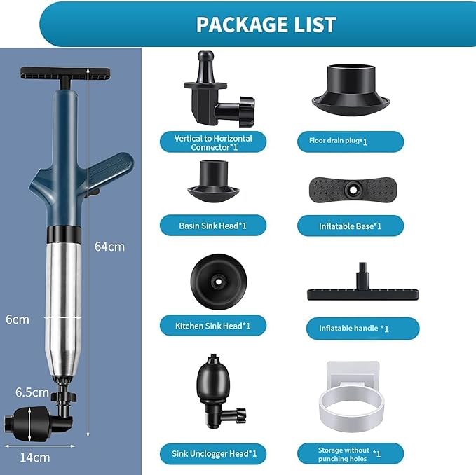 AHN Toilet Plunger Heavy Duty Air Drain Blaster,Drain Clog Remover Tool,High Pressure Drain Blaster with Visual Barometer,Toilet Clog Remover Plungers for Kitchen Clogged Pipe Sink Bathroom(Blue)