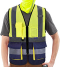 A-SAFETY High Visibility Mesh Safety Reflective Vest with Pockets and Zipper,Hi Vis Viz Reflective Safety Vest(Yellow&Navy Mesh XL)