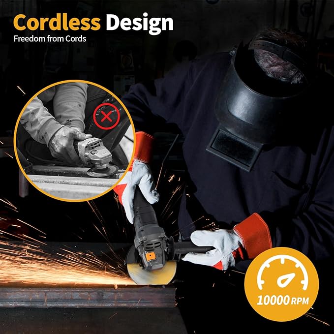 5" Cordless Angle Grinder Kit, Brushless Battery Grinder with 2x4.0Ah Batteries & Charger,125MM 10000 RPM Variable Speed Amoladora Angular,Esmeriladora for DIY Metal Cutting,Grinding,Polishing
