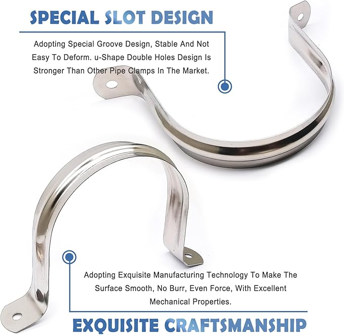Nge 4inch Rigid Pipe Strap Clamp-Two Hole Strap-U Bracket Tube Clip-Stainless Steel Heavy Duty Pipe Fasten Holder-Secures Conduit，4Pcs（115mm)