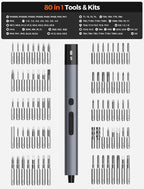 Electric Screwdriver Set, 80-in-1 Mini Electric Precision Screwdriver Cordless with 5 Torque Levels, Max 0.75N.m, 500mAh Battery, Small Power Screwdriver Kit for Laptop, Phone & Electronics Repair