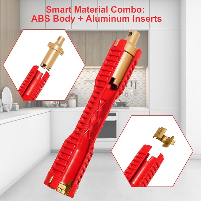 Faucet and Sink Installer（8-in-1）Multi-purpose Wrench Plumbing Tool for Toilet Bowl/Sink/Bathroom/Kitchen Plumbing Repair Installation Hand Tools(red)