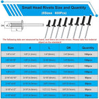 smseace 800pcs Black Pop Rivets with Large Flange Rivets Assortment Kit 7-Sizes Black Rivets with Large Head(1/8" 3/16" 1/4") 8-Sizes Small Rivets (3/32" 1/8" 5/32" 3/16") Pop Rivets Assortment kit