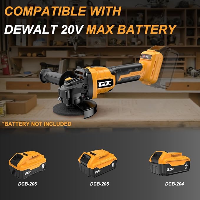 Cordless Angle Grinder Compatible with DEWALT 20V MAX Battery, 4-1/2 Inch Power Grinder Tool, 9500RPM Electric Angle Grinder with Handle, TOOL ONLY