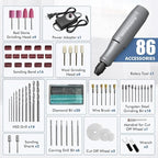 Mini Rotary Tool Kit with Copper Core Motor & 86 Accessories, Variable Speed 0-18,000 RPM, 3-24V Regulated Power for Engraving, Sanding, Polishing, Drilling, DIY Crafts