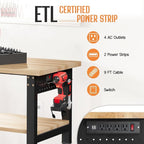 SPECRAFT Adjustable 2-Tier Workbench with 4 AC Outlet and 2 USB Ports Power Outlets, 2000 Lbs Capacity Heavy Duty Workbench, Rubber Wood Top for Garage, Workshop, Office（96x20in）