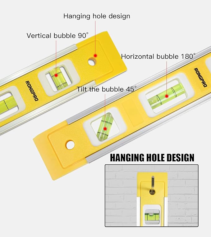 9 Inch Torpedo Level, Magnetic Box Level with 45°/90°/180° Bubbles, Shock Resistant Bubble Level Tool for Measuring - 2 PCS