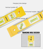 9 Inch Torpedo Level, Magnetic Box Level with 45°/90°/180° Bubbles, Shock Resistant Bubble Level Tool for Measuring - 2 PCS
