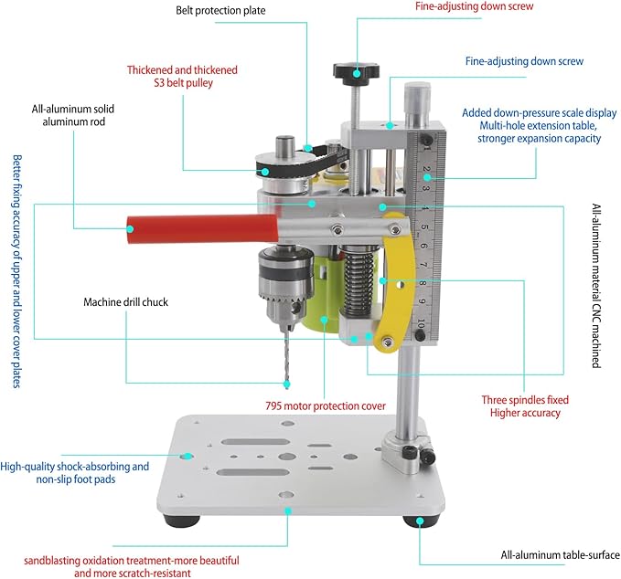 Electric Mini Drill Press, 3000RPM Drill Press Work Station Precision Benchtop Drills Presses with B10 Chuck & Drills Vise for Metal Wooden Jewelry DIY and Crafts Projects