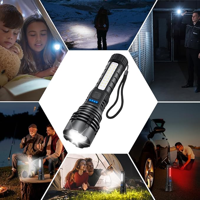 Rechargeable Flashlights High Lumens, 7Mode Flashlights Rechargeable, Super Bright Flashlight, Adjustable Tactical Flashlight, High Powered Flash Light, LED Flashlight for Emergency Home 4Pack