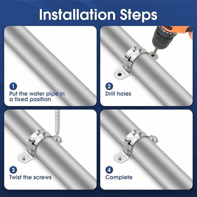 30PCS M40 Rigid Pipe Strap 1-1/2 Inch Two Hole Stainless Steel Tube Strap Tension Clip Clamps Heavy Duty Pipe Clamp U Clamp U-tube Clamp