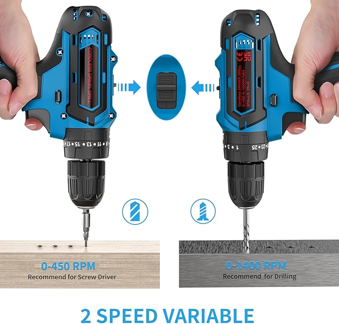 Cordless Power Drill Set with Battery and Charger, 25+3 Mini Drill 21V Electric Drill Cordless Hammer Impact Drill Set with 3/8 Inch Keyless Chuck with 2 Batteries