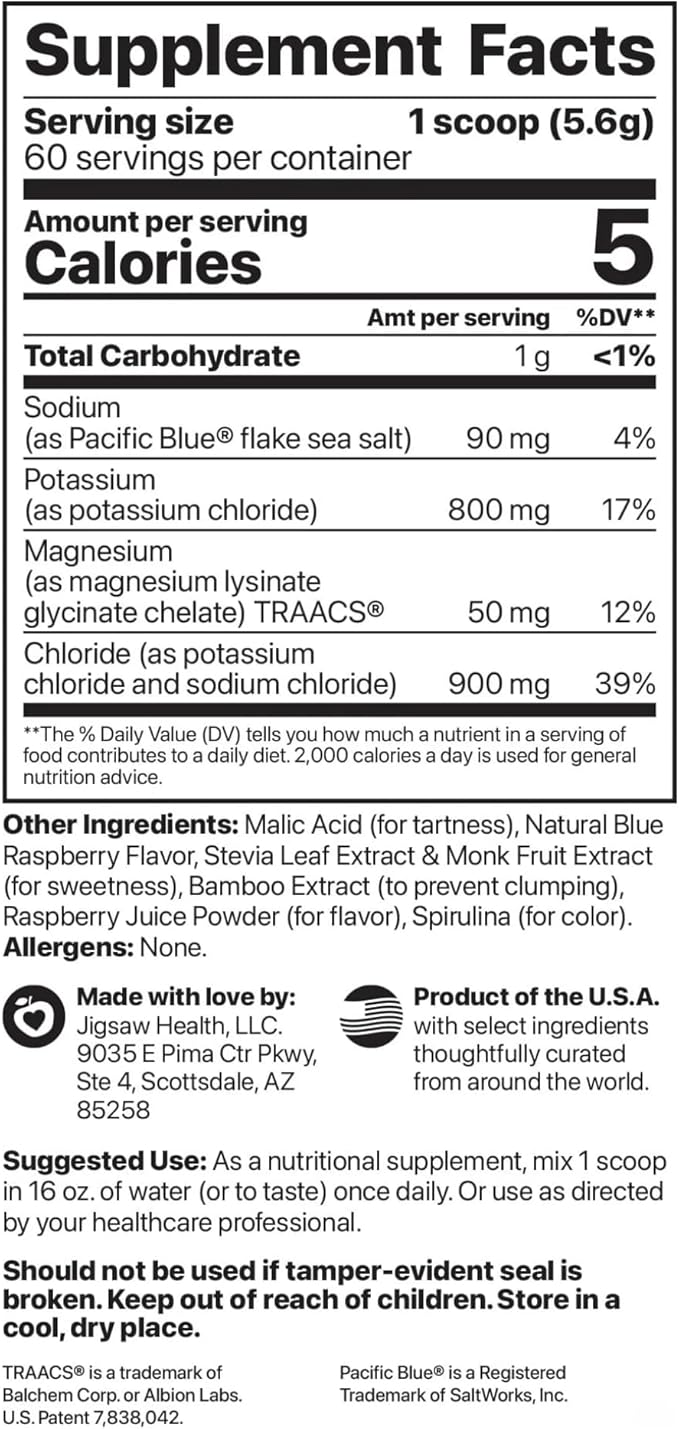 Jigsaw Health Potassium Cocktail | Formerly Pickleball Cocktail | Blue Raspberry Flavor | 60 Servings (Jar)