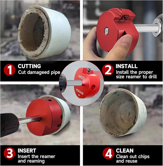 6PC Pvc Pipe Fitting Reamer Kit fit into standard 1/2" drills PVC pipe reamer tool PVC Pipe Fitting Saver Contains PPR75, PPR100, PPR150, PPR200, PPR300 and PPR400
