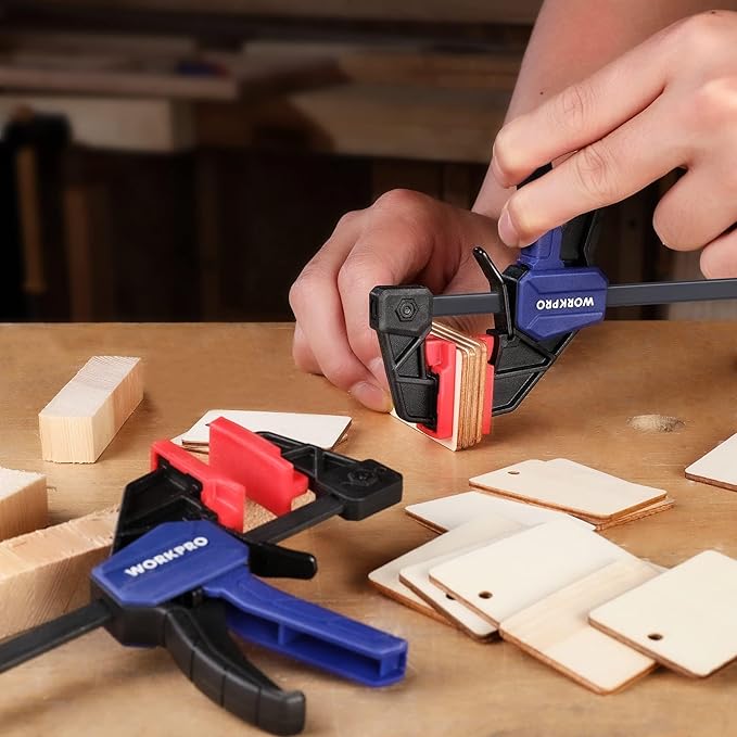 WORKPRO 6" Mini Bar Clamps for Woodworking, One-Handed Clamp/Spreader, Light-Duty Screw-Change F Clamp with 50lbs Load Limit, 2PC