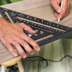 Carpenter Square 7 and 12 Inch Set, Aluminum Rafter Square Framing Suqare Double Scale Triangle Ruler, Protractor Measuring Hole for Woodworking and Carpentry Layout Tool Black with 2 Pencil