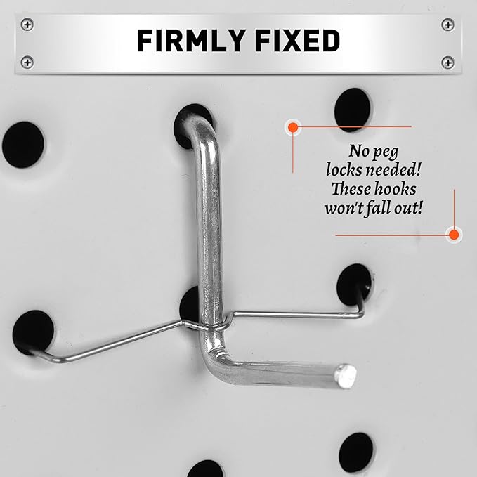 HORUSDY 100-Piece Pegboard Hook Locks & Retainers, Metal Pegboard Clips for 1/4” & 1/8” Peg Boards, Secure Display Hooks & Organizer for Garage, Workshop, Home Storage