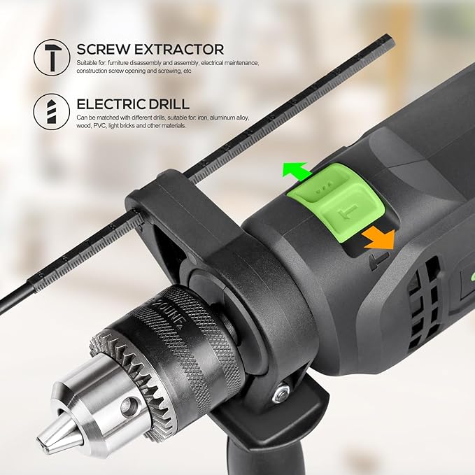 GALAX PRO 4.5Amp 0-3000RPM Corded Hammer Drill, 5pcs Bit, Hammer and Drill 2 Functions in 1 with 12 Variable Speed, 1/2 Inch Keyed Metal Chuck, 360°Rotating Handle