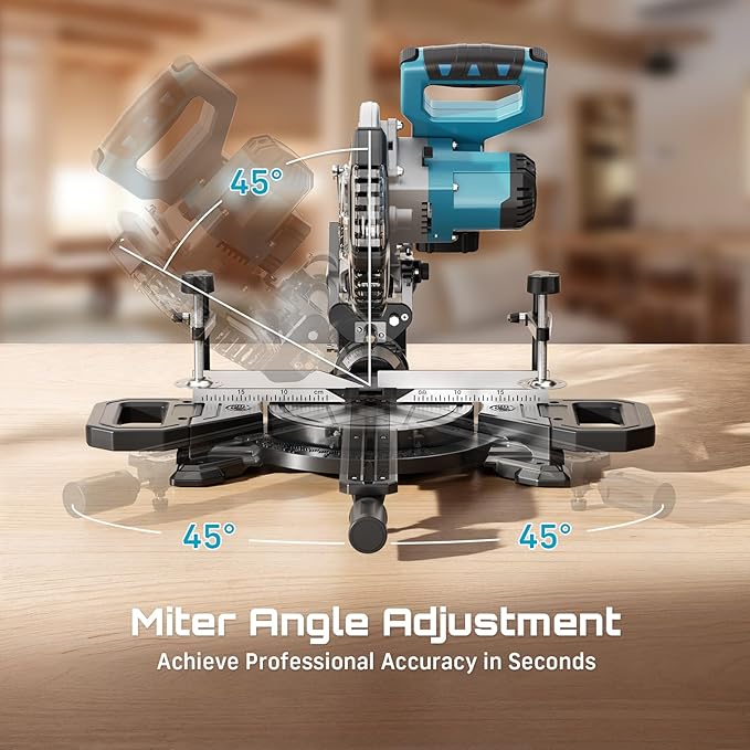 SEESII Sliding Compound Miter Saw: Cordless Power Miter Saw with Laser Guide 8-Inch, 2 * 5000 mAh Batteries, Single Bevel 45°, 24T TCT Blade, Max Cut 2.5×12-inch, Ideal for DIY & Woodworking