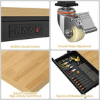 48" Adjustable Workbench,Heavy-Duty Work Table,3000 LBS Load Capacity Particleboard Hardwood Workstation Outlets with Power Strips, Drawers and Wheels,for Workshop, Garage