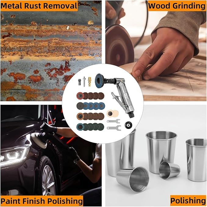 1/4"" Pneumatic Die Grinder with 22 Grinding Discs, 90° Angle Air Die Grinder, Precision Grinder for Polish Finish Burr Rust Paint Removal, X2K-57U-BVY683