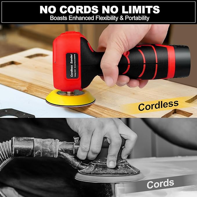 Cordless Sander, 3" Palm Sander with 16.8V 3.0Ah Li-ion Battery, 3500RPM Mini Polisher, 19 Accessories Sander Tool for Sanding/Polishing/Waxing/Cleaning