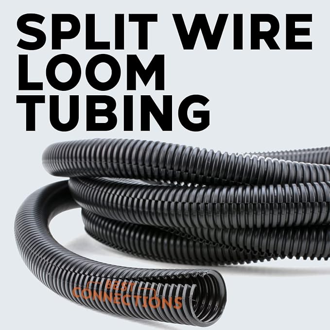 BEST CONNECTIONS (3/8" x 100 ft) Split Wire Loom Flex-Guard Convoluted Tubing Protective Split Cable Sleeves for Automotive Home Industrial Electrical Wires Chemical Resistant Conduit Black