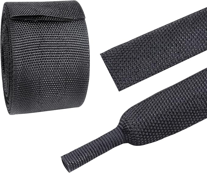 2 in 1 Heat Shrink Braided Sleeving 1-1/8 inch Cloth Wiring Harness Loom Abrasion Resistant Sleeve for Protection Cable/Sheath (29mm ID-29ft)